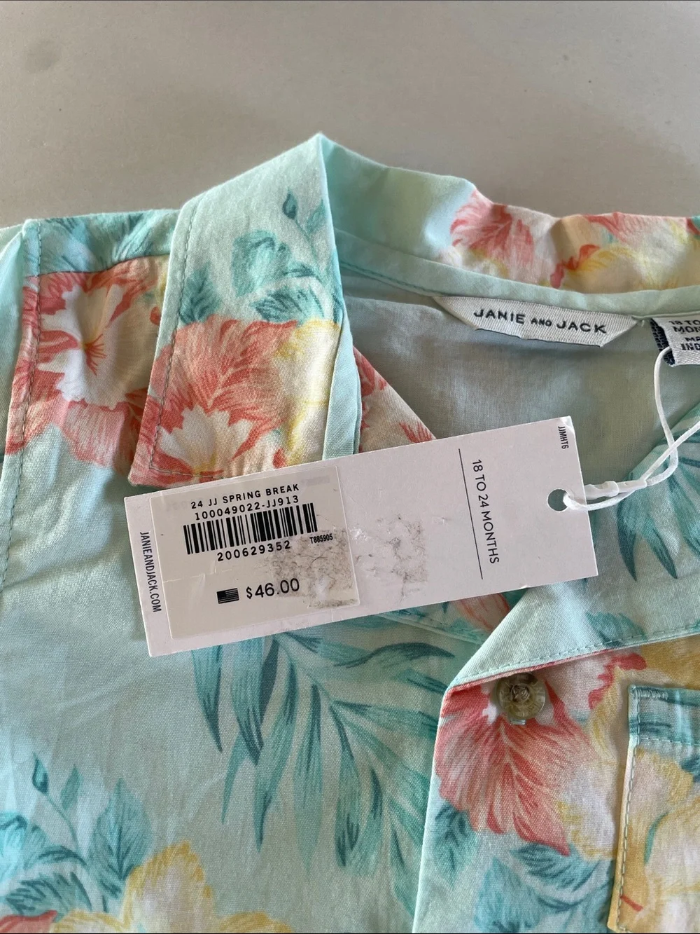 NWT Janie and Jack Aqua Tropical Romper Floral Shortalls 18-24 Month Cotton
